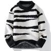 Soft Thick Knit Sweater Men Women Winter Warm Crew Neck Pullover With Zebra Casual Long Sleeve