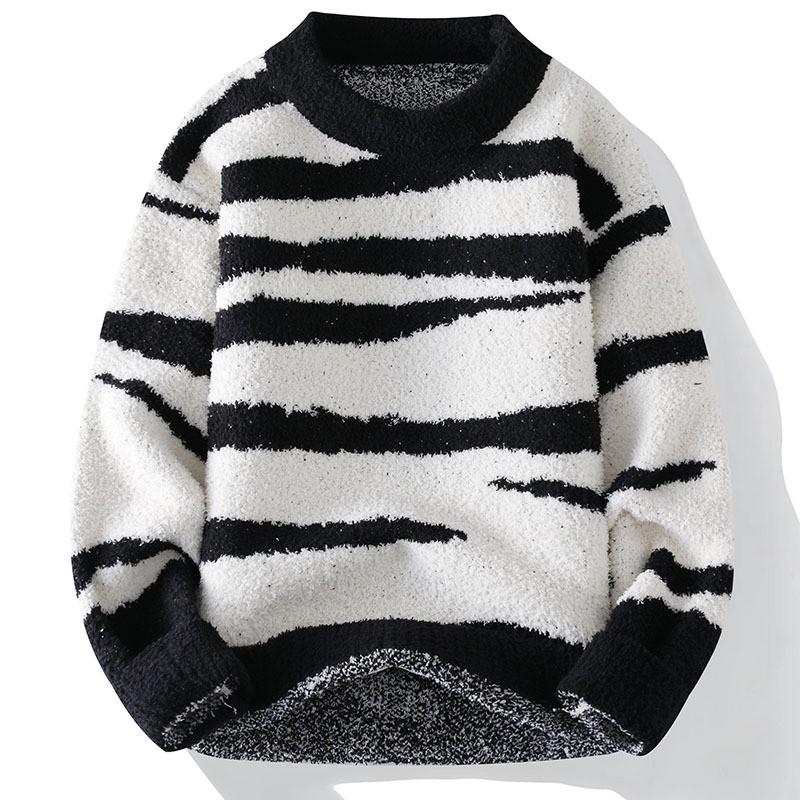 Soft Thick Knit Sweater Men Women Winter Warm Crew Neck Pullover With Zebra Casual Long Sleeve