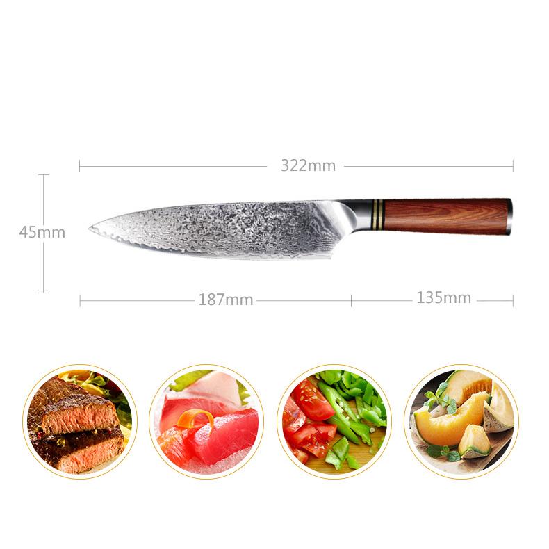 8 tommers kokkkniv farge trehåndtakskniv kjøkkenkniv