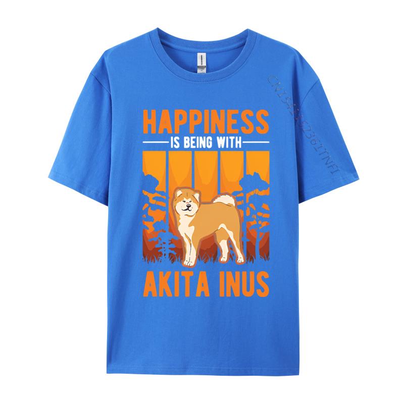 Happiness Is Being With Akita Inus Tshirt Black Tees Newest Hip Hop Cotton Men Top Tshirts Printing