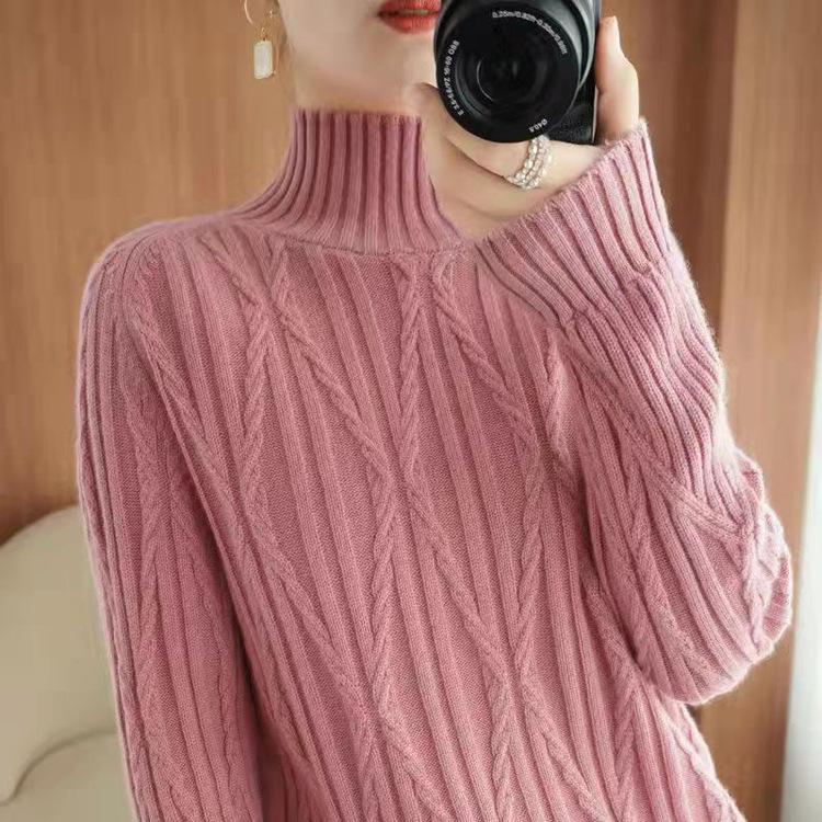 Women's Semi High Neck Sweater Base Sweater Autumn and Winter New Style Pullover Knitted Sweater for Women