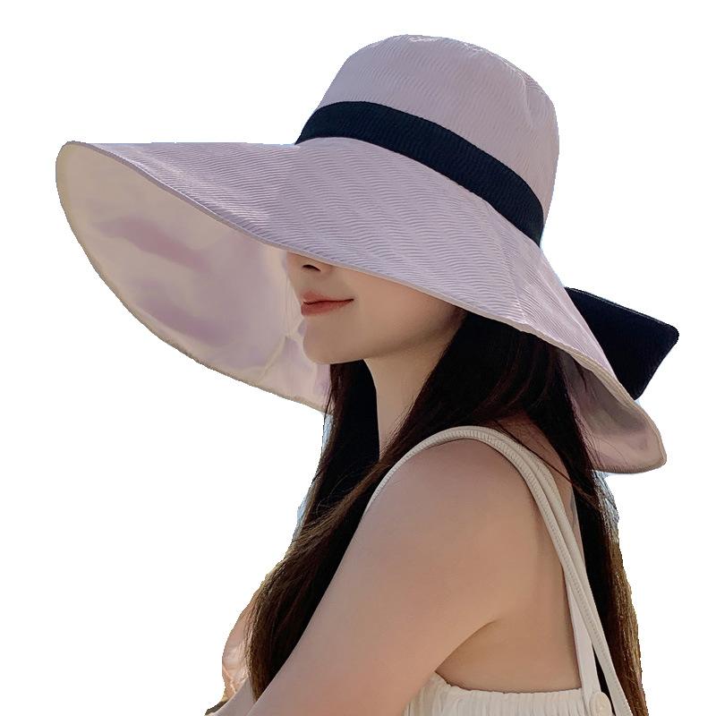 Hepburn Style Vacation Plus Brim Sun Hat Spring and Summer Outdoor Oversized UV Protection Fisherman Sun Hat
