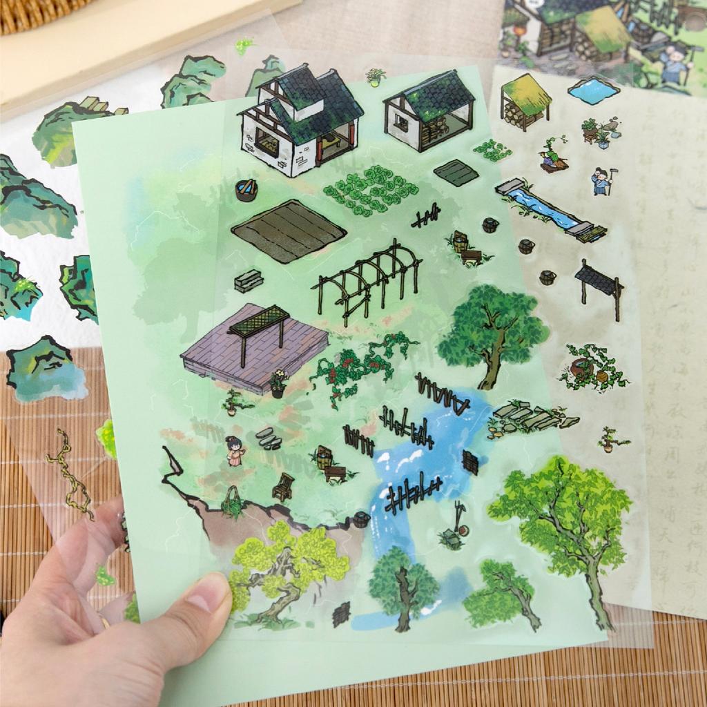 Kawaii 3D Small House Miniature Scene Stickers Fun Four Seasons Courtyard Landscape Stickers DIY Hand Stacking Scrapbook