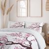 3-Piece Japanese-Inspired Duvet Cover Set - Vibrant Sakura Tree Flowers Spring Theme Art Soft Decorative Bedding with 2 Matchin