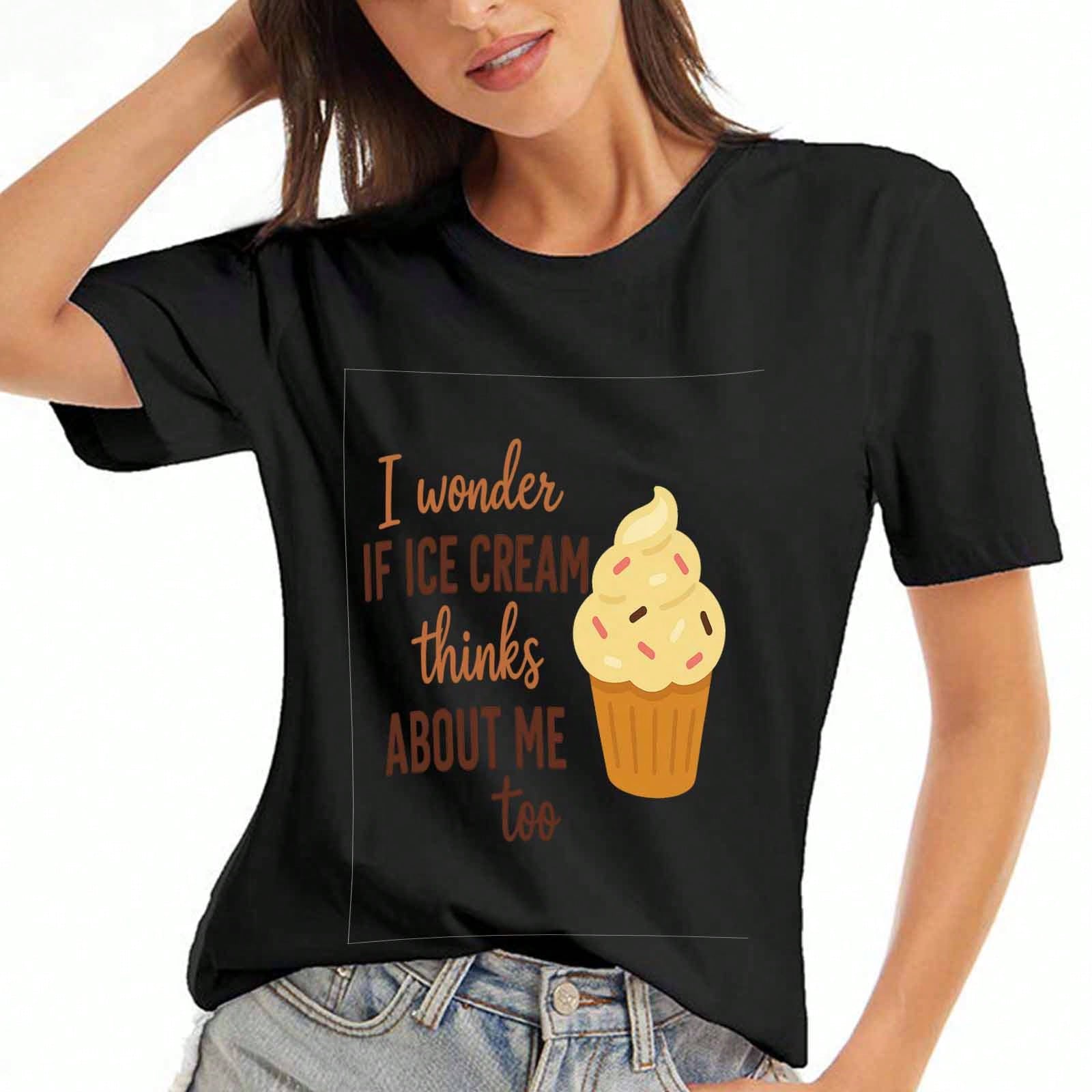 Ice Cream Thinks About Me unisex Cotton T Shirt, Premium Cotton Print, Durable, Casual And Fashionable. I Wonder If Ice Cream Thinks About Me Too,Soft S разноцветный