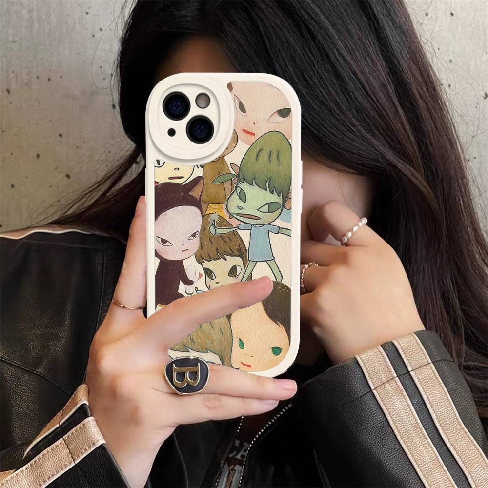 Y-yoshitomo Nara-A Retro Art PU Leather Phone Case For IPhone 16 15 14 13 12 11 Pro Max Plus Back Fundas
