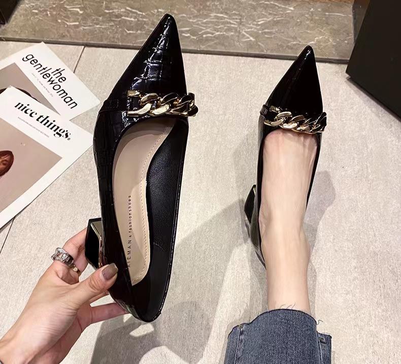 Fashion Women's Summer Footwear Black Shoes for Woman 2025 with Medium Heeled Square Office Pointed Toe Fashion Pumps Spring Mary Jane