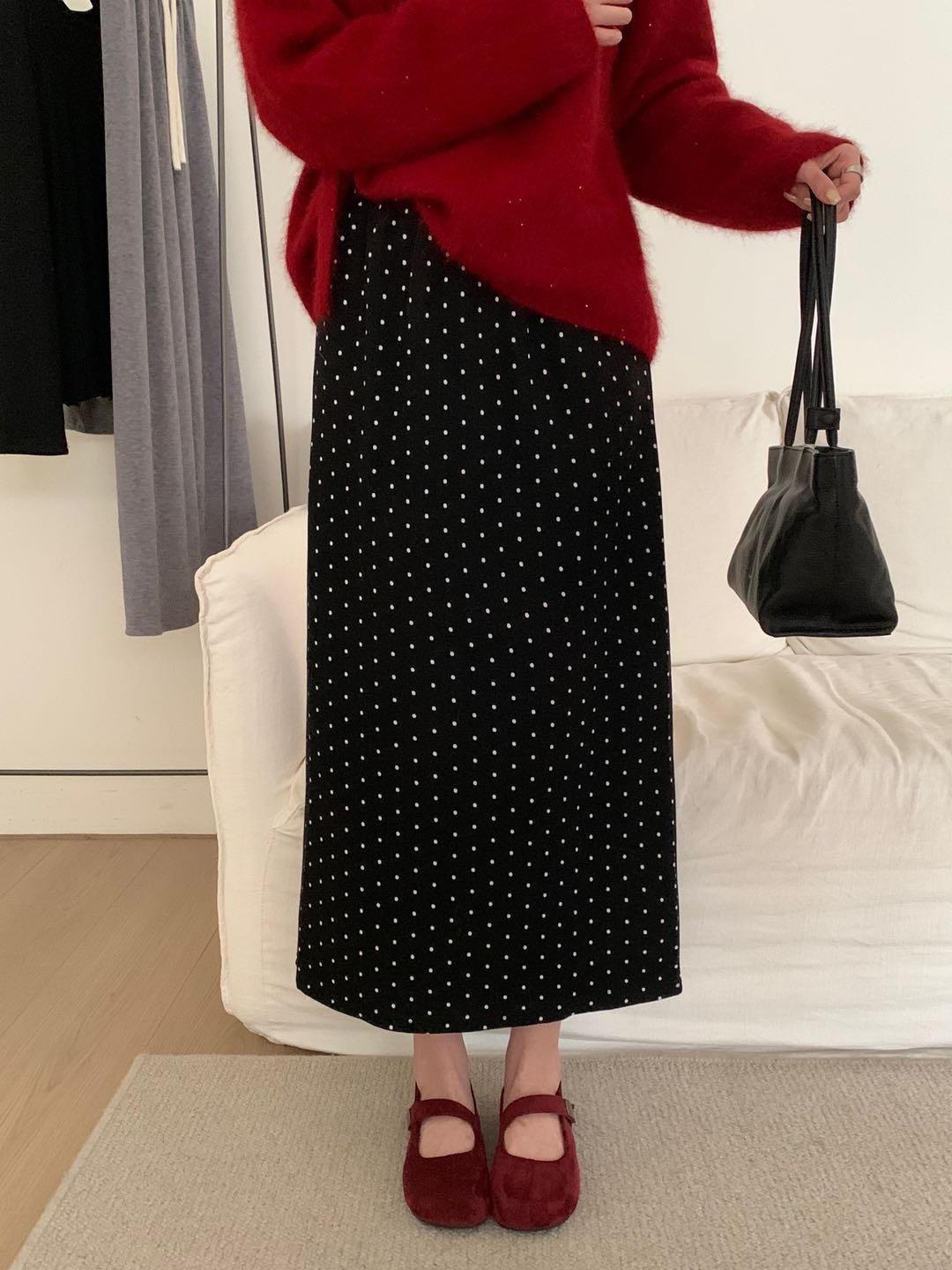 2025 Elegant Polka Dot High-Waisted Midi Bodycon Skirt for Women S