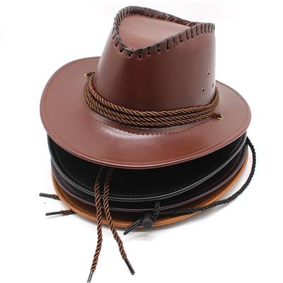 Western-Cowboyhut im ethnischen Stil, Outdoor-Pferderennen, Ritterhut, Kunstleder, glänzender Zylinder, Styling-Hut