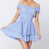 Schulterfreies Kurzarm-Spitzen-Freizeitkleid Damen Sommer Slim Sexy Kurzes Kleid Frau Hohe Taille Lagen-Rüschenkleider 27780