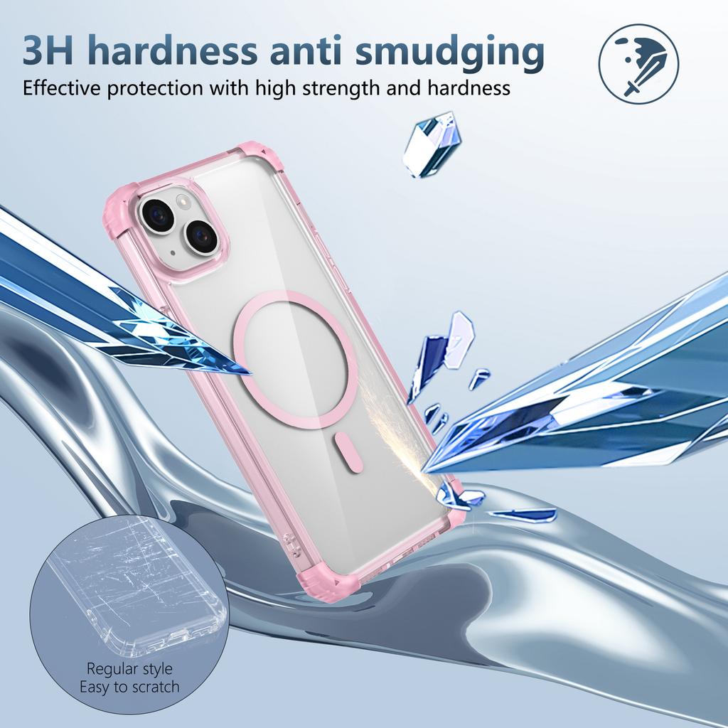 For iPhone 13/14 Magnetic Case TPU+PC Clear Back Phone Cover Reinforced Drop Protection