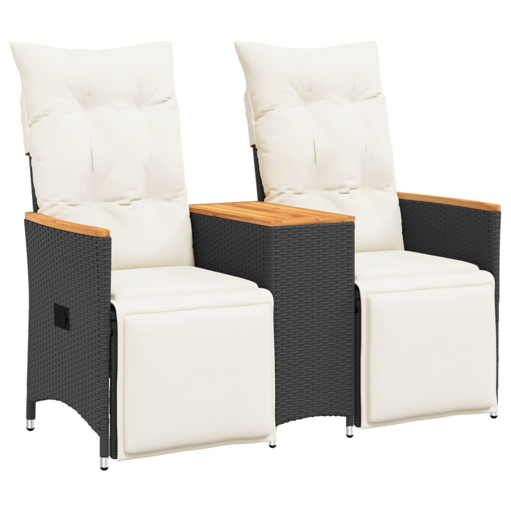 Garden Sofa 2 Seater Adjustable with Table Black Poly Rattan