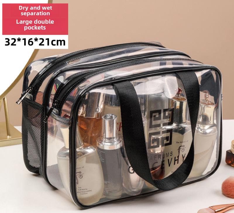 

Прозрачная двухслойная водонепроницаемая сумка из ПВХ для туалетных принадлежностей и плавания - большая вместимость, портативная, ручная конструкция