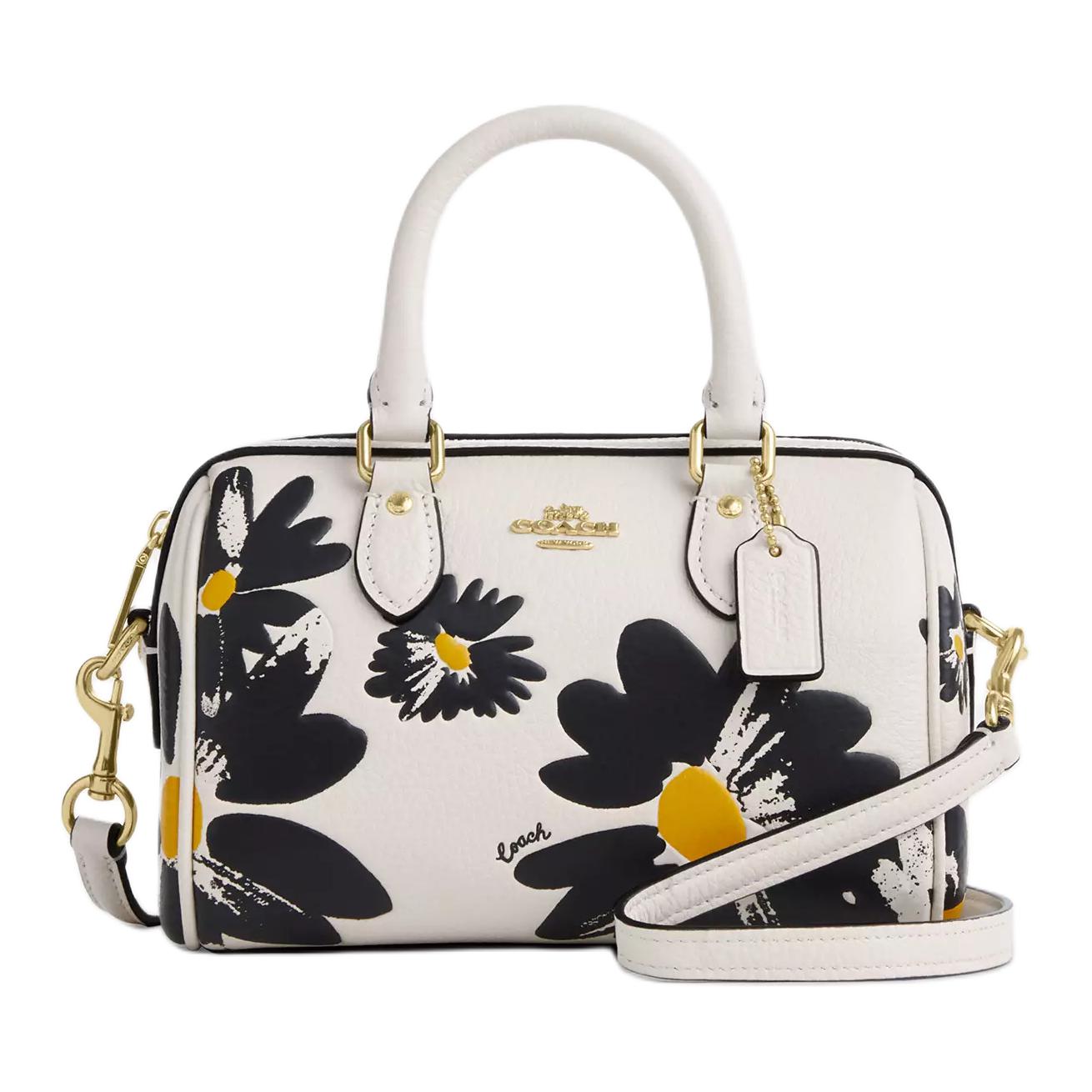 Coach Rowan 17 Floral Print Zip Closure Leather Bowling Bag Women handbags Gold Chalk Multicolor CZ597-IMCAH Basic Set (Bag+Dust Bag)