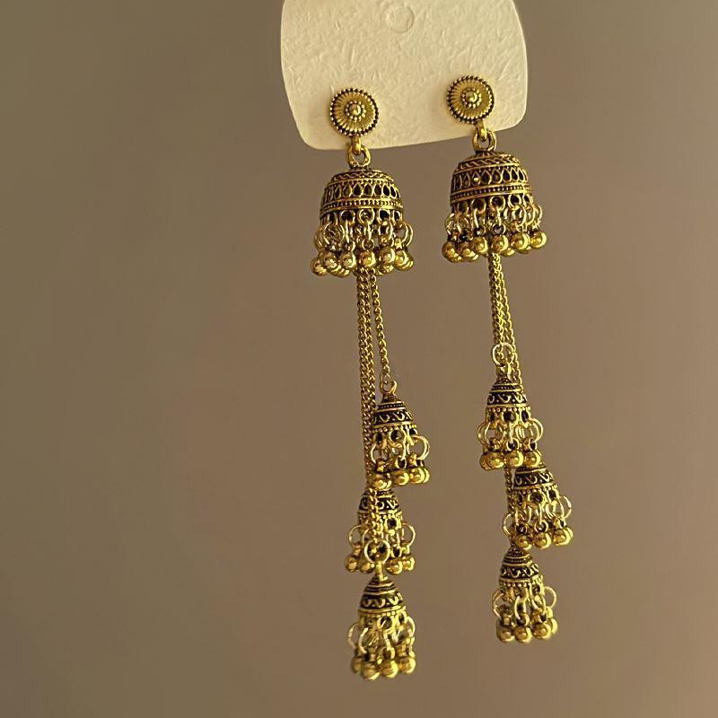 Ethnic Geometric Water Drop Tassel Earrings: Retro Design with Niche Temperament and High-Class Feel in National Style