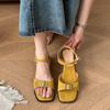 Square head candy color flat sandals summer new one-word buckle beach shoes with skirt women's shoes