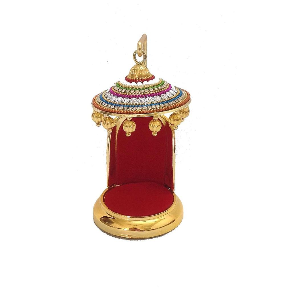 Metal Diamond Studded Umbrella Chhatra With Golden Hangings For God Idol, Car Dashboard/Office Desk/