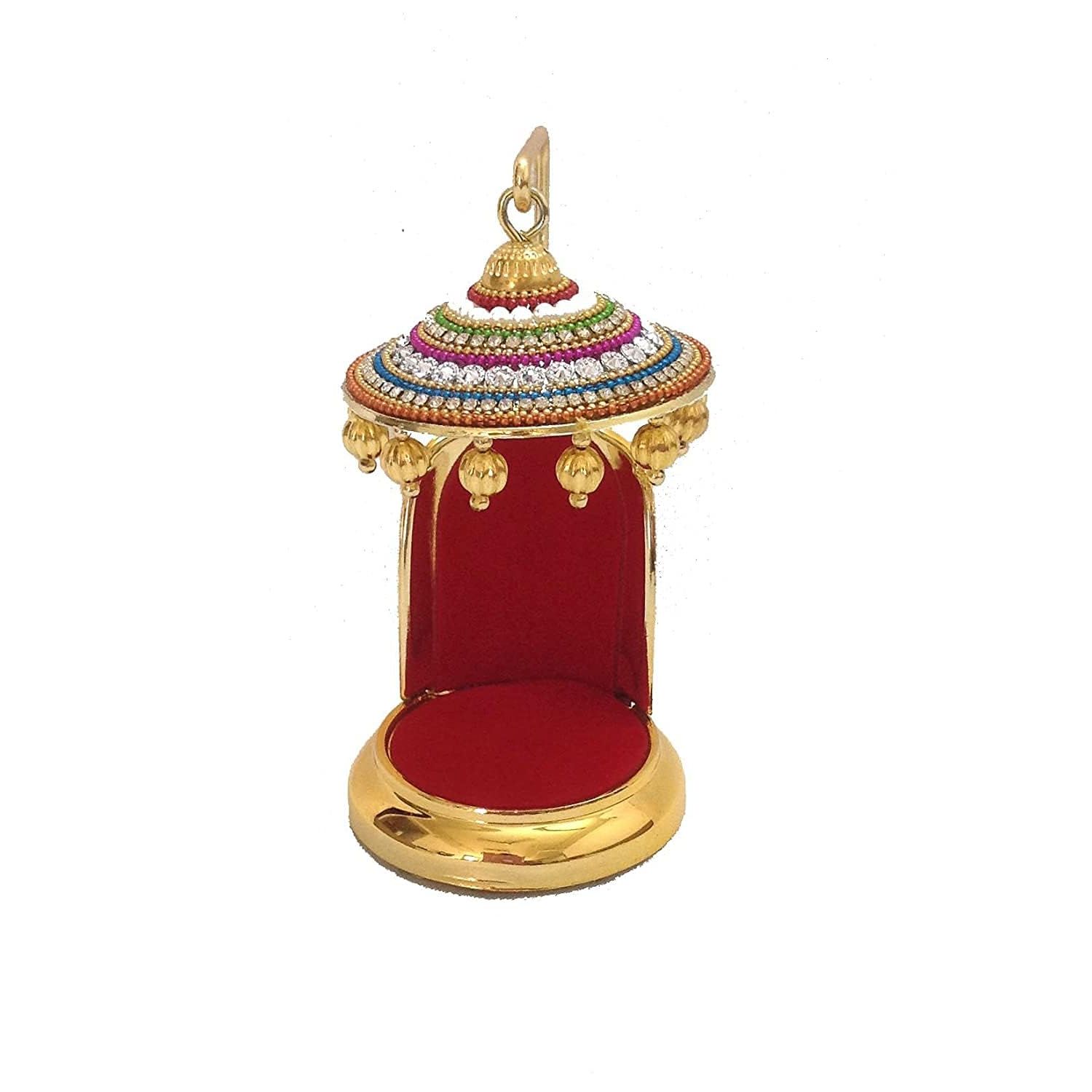 

Metal Diamond Studded Umbrella Chhatra With Golden Hangings For God Idol, Car Dashboard/Office Desk/Table/Home Decor Showpiece,