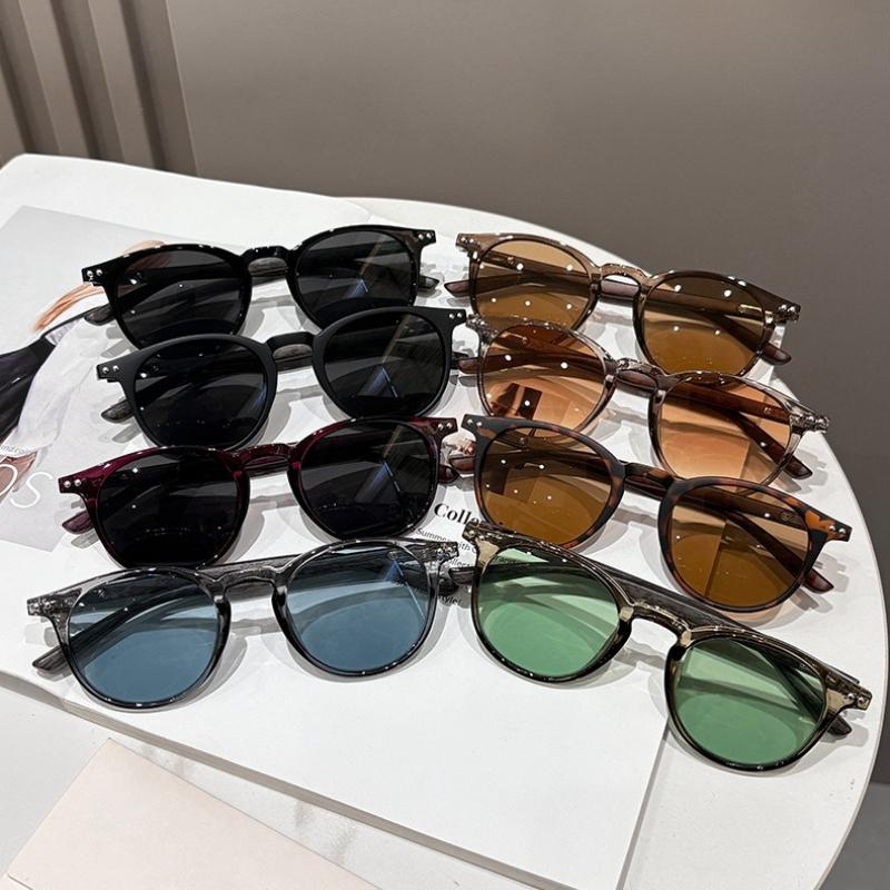 Fashion Round Fra1me Sunglasses Women's Men's Retro Sunshade UV Sun Glasses Wood-grain Temples Trend Outdoor Travel Eyewear