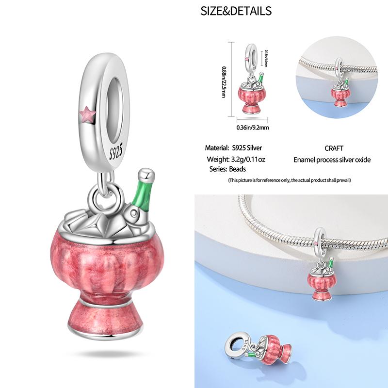 Copper Beer Festival Series Wine Glasses Charms Fit Original Bracelet For Women Birthday Fine Jewelry Gift