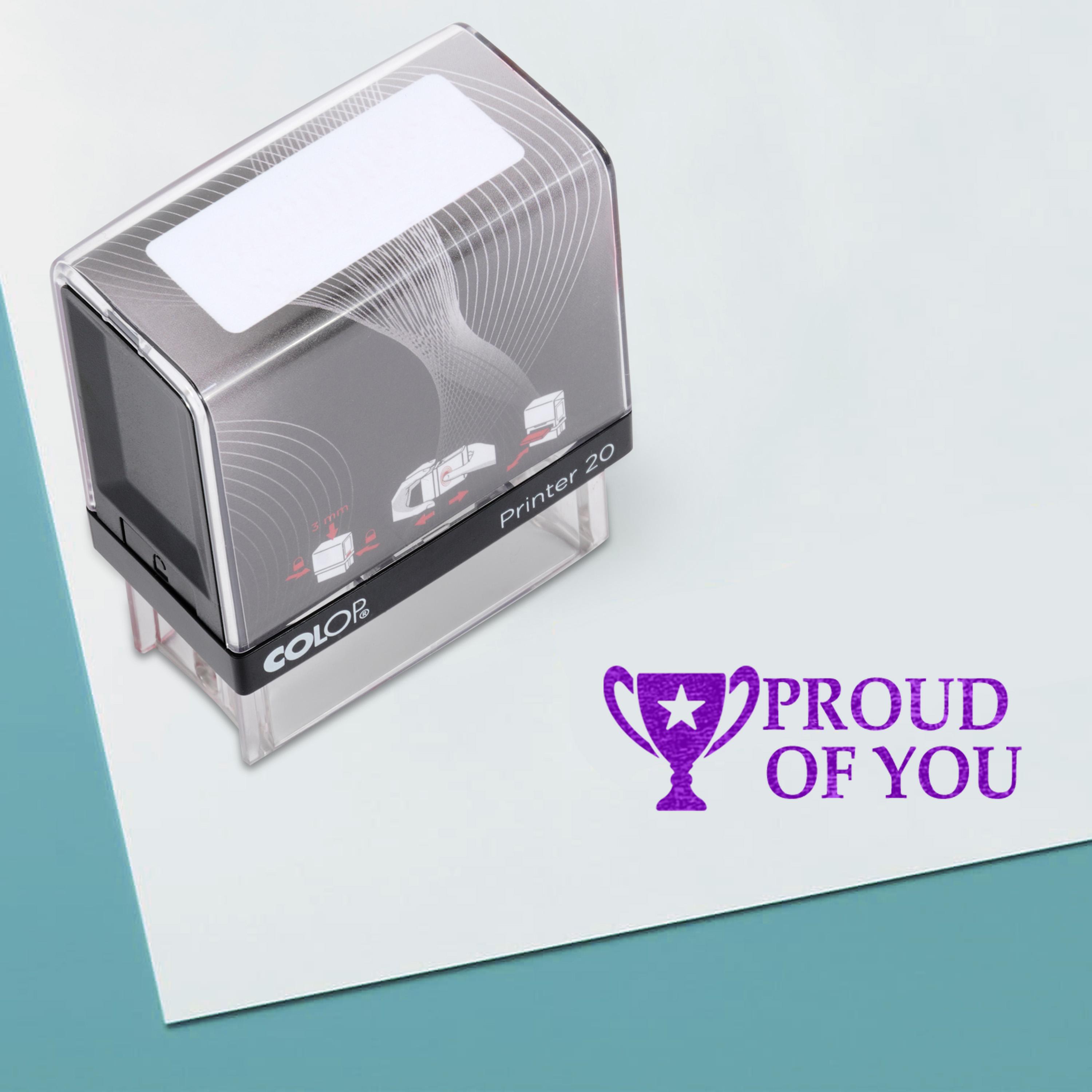 

Proud of You Self Inking Rubber Stamp Custom Colop Office Stationary P20 Mini Stamper 14 mm x 38 mm Фіолетовий