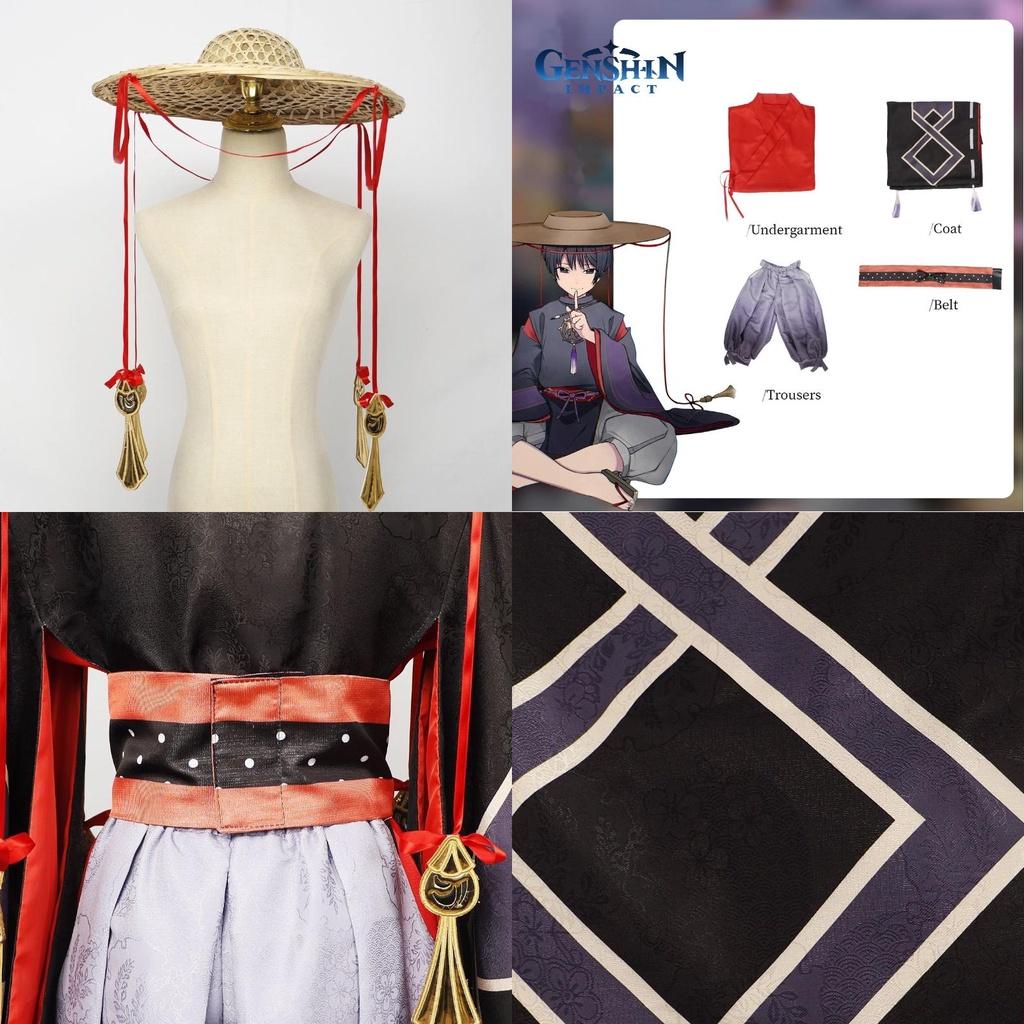 Original Genshin Impact Black Main Cosplay Costume Set Polyester Fabric Game Theme Characters)