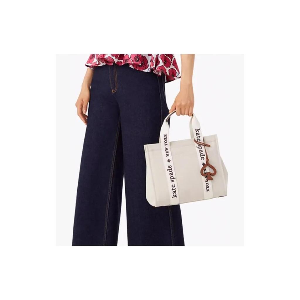 Kate Spade PLENTY Detachable Strap Letter Print Fabric Tote Bag Shopping Tote Shoulder Handbag Small Women's Natural