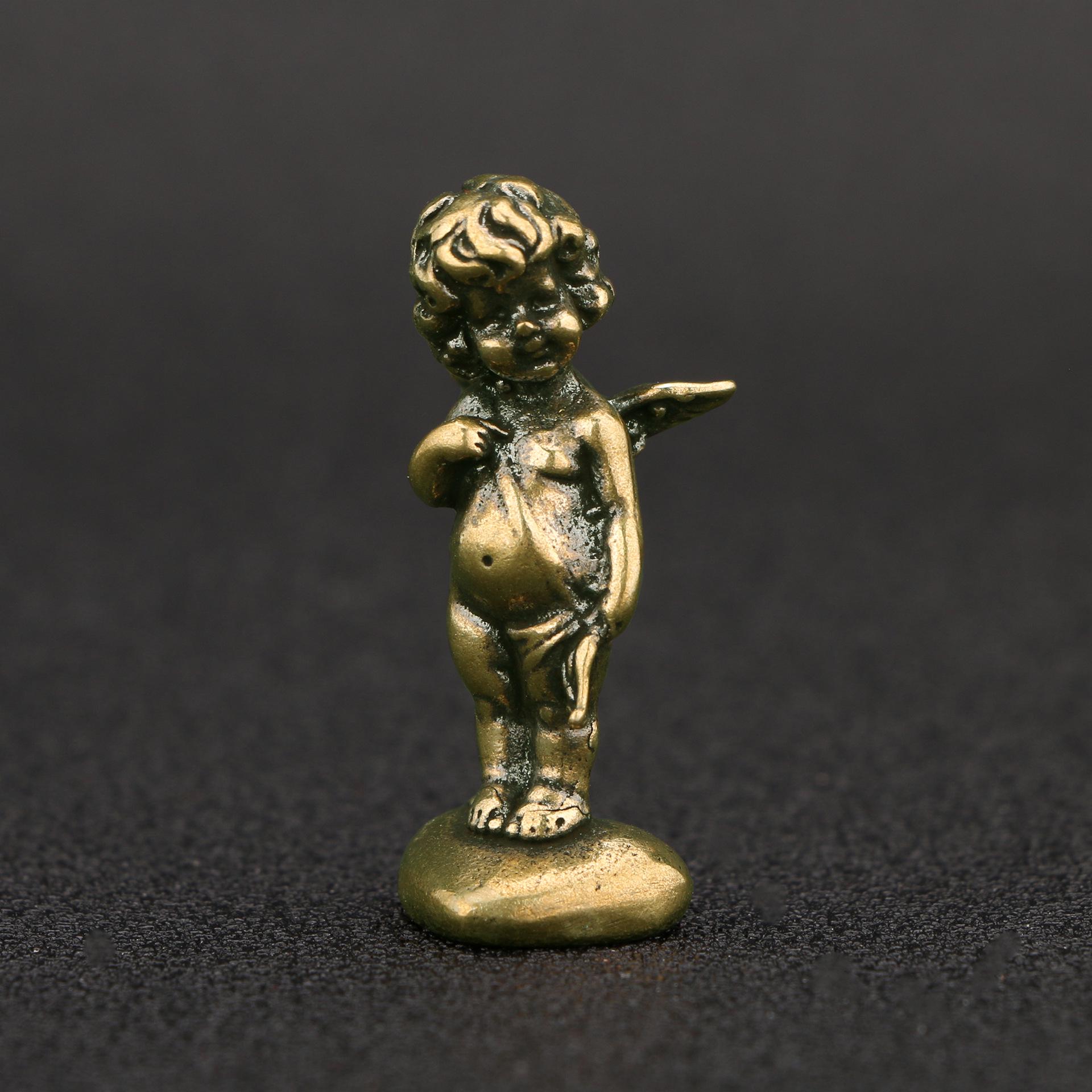 Vintage Bronze Cupid Ornaments: Antique Desktop Decor & Brass Collectibles