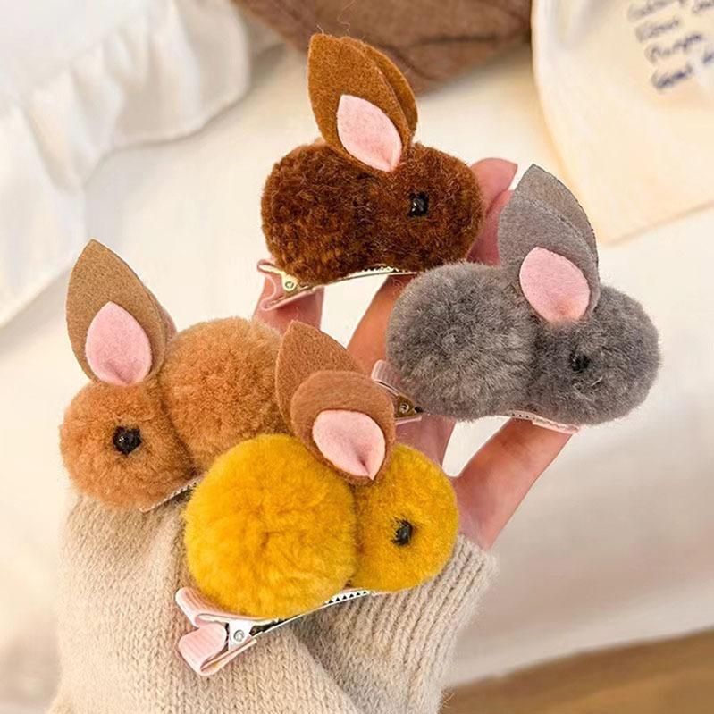Autumn And Winter Cartoon Children'S Hairpin Three-Dimensional Plush Cute Bunny Hairpin Baby Does Not Hurt Hair Side Clip Hair Accessories Girl
