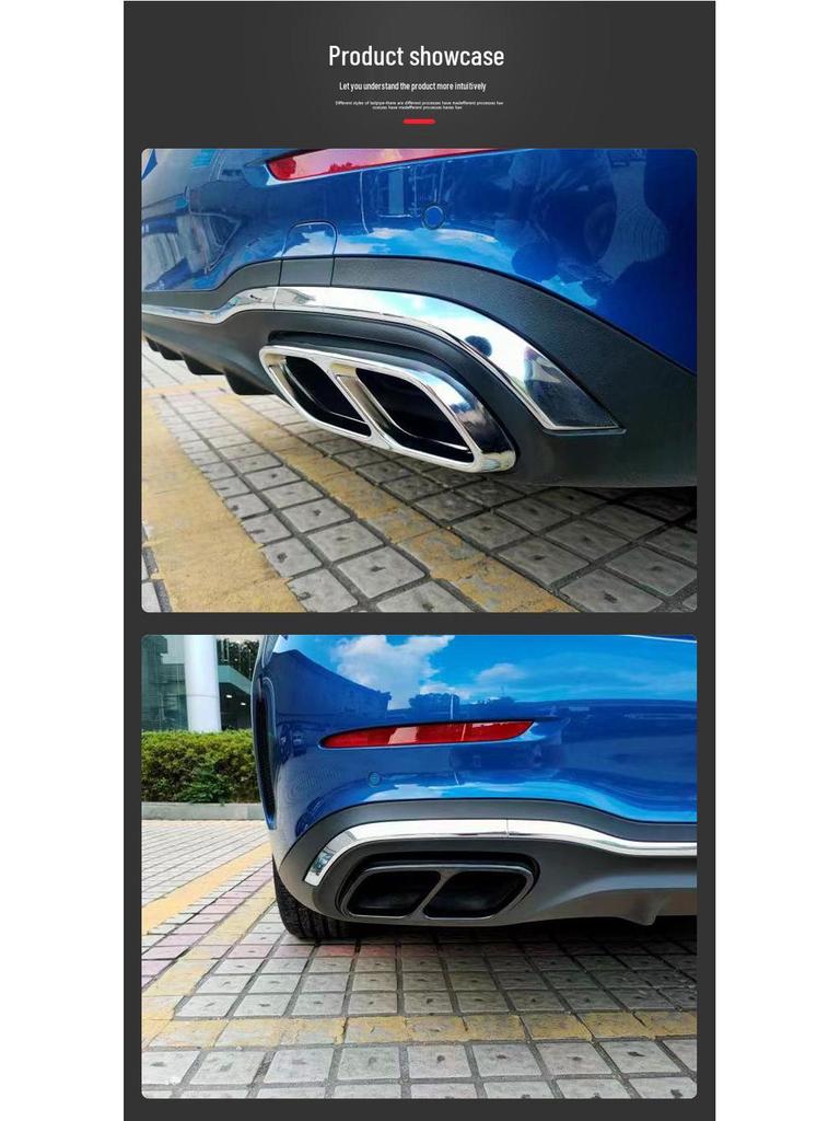 Mercedes-Benz W206 C-Class Exhaust Frame: Stainless Steel Silver, Four-Outlet Tail Pipe Set (2022 Model)