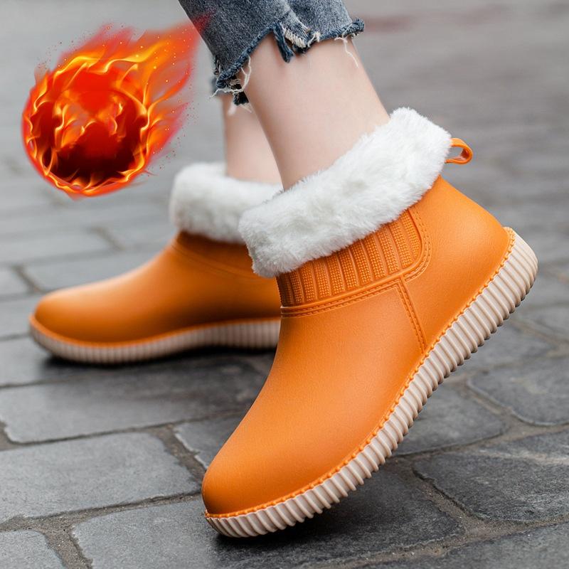 Japanese Rain Boots Women's Low-cut Waterproof Shoes Plus Velvet One-piece Non-slip Sole Work Rubber Shoes Fashion Rain Boots
