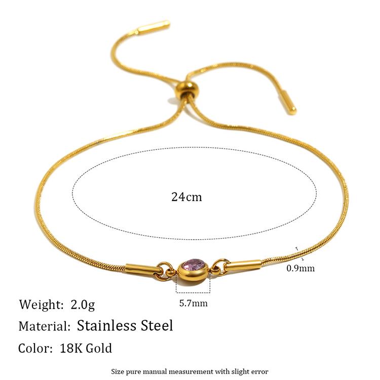 Hot Selling Fashion Design Bracelets Stainless Steel Snake Chain 18K Gold Plated Birth Stone Zircon Jewelry Adjustable Bracelet