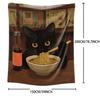 Black Cat & Noodles Print Throw Blanket - Cute Japanese Anime Motif Soft Lightweight Accent for Sofa Bed Travel Office Gift
