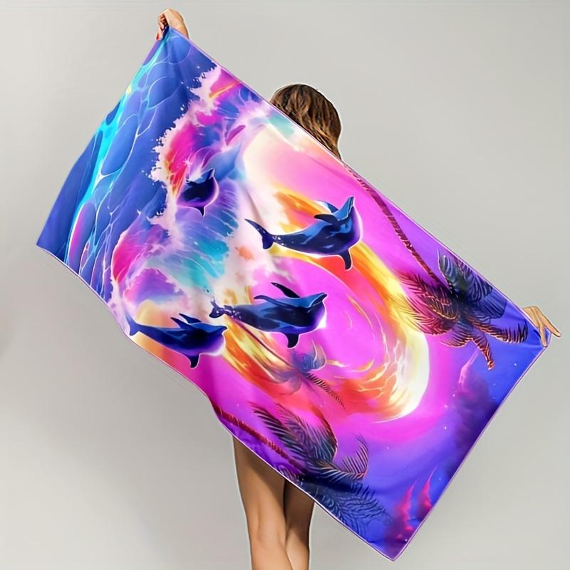 Psychedelic Dolphin Sunset Bath Towel - Soft, Super Absorbent & Vibrant Design for Relaxation & Unique Home Decor
