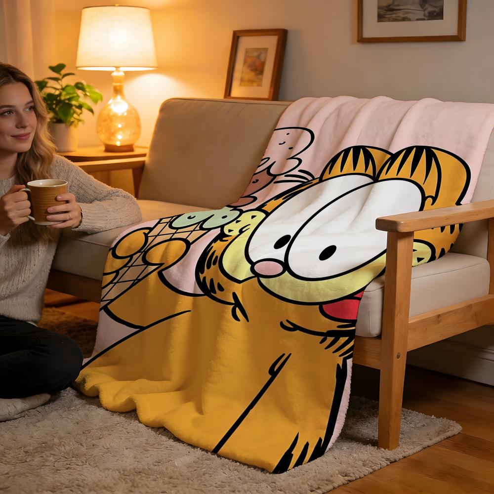 Throw High-Density Short Plush Blanket For Sofa Nap Air-Conditioned Room Soft Skin-Friendly YELLOW CAT G-Garfield