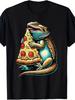 Men'S Funny Bearded Dragon Eating Pizza Graphic T-Shirt - Retro Casual Short Sle