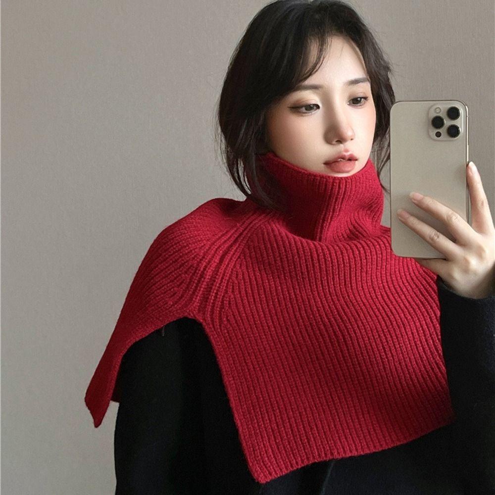Decoration Accessories High Collar Solid Color Wraps Female Wool Scarf Knitted Shawl Knitted Cape