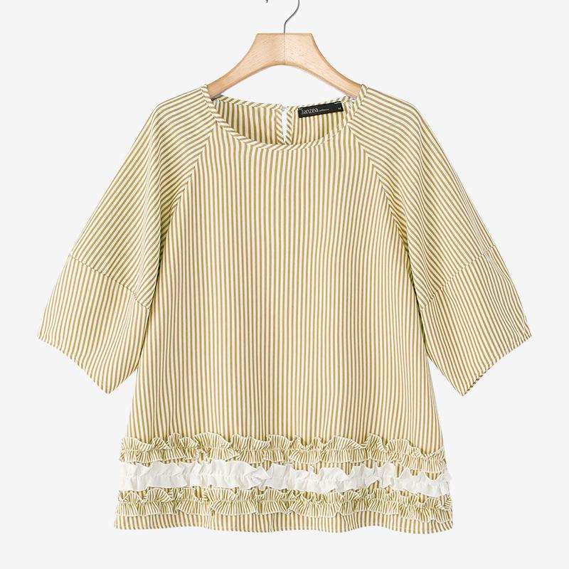 

ZANZEA Женская повседневная блузка с круглым вырезом, свободного кроя, с коротким рукавом, в полоску 5XL хаки