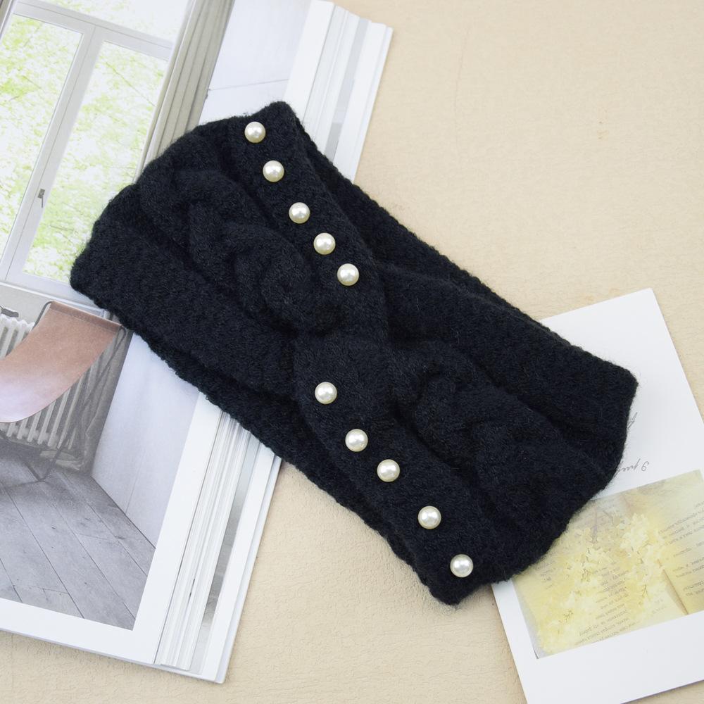 New Wide Cross Pearl Knitting Headbands For Woman Winter Warm Hairband Elastic Sports Headwear Girls Hair Band Hair Accessories