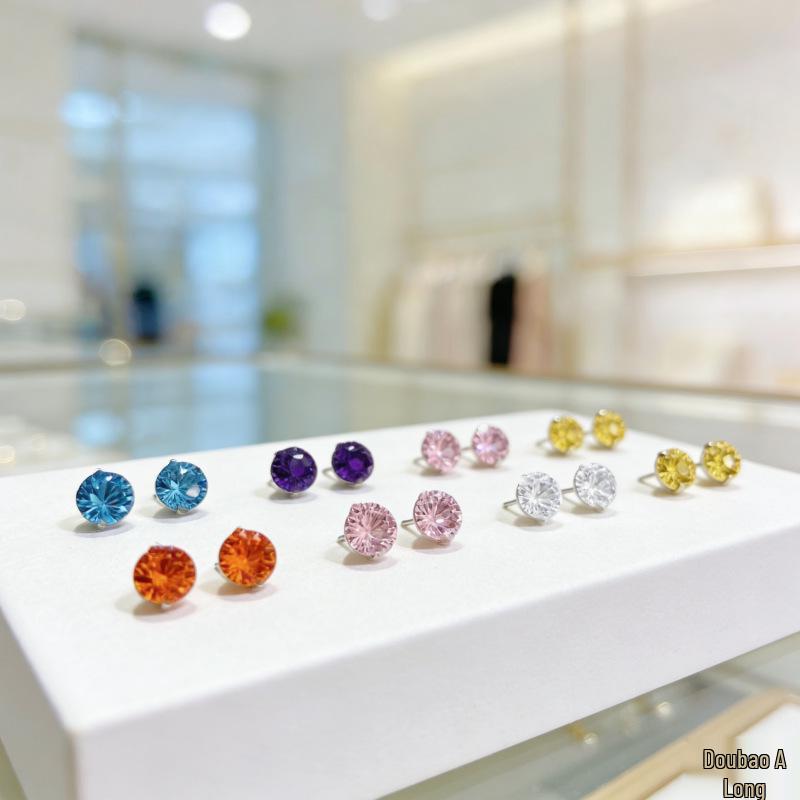 Beixi Sterling Silver 6mm Stud Earrings with Multi-Color Zirconia and Firework Design