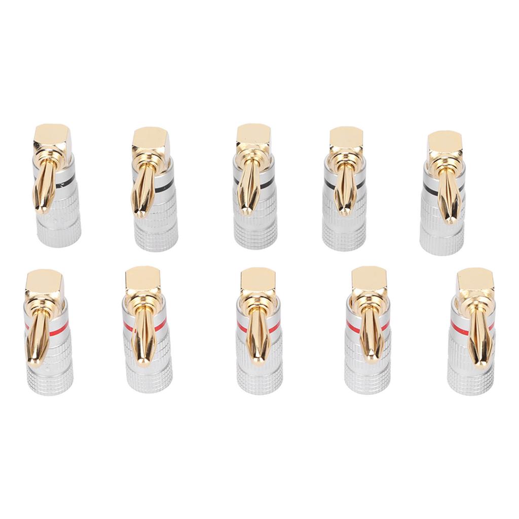 10 Pcs Banana Plugs 24K Copper Gold Plated Aluminum Case Right Angle Banana Plug for 4mm Speaker Cable Sound Jack