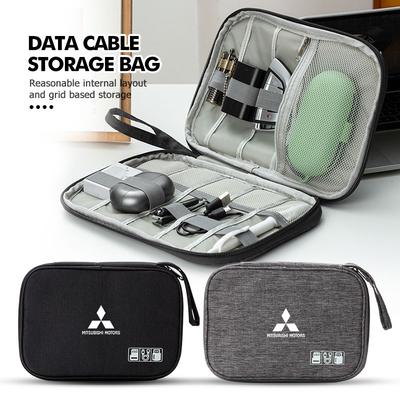 For Mitsubishi Car Data Cable Storage Bag Waterproof Travel USB Data Line Organizer Accessories Outlander Lancer Cross Colt