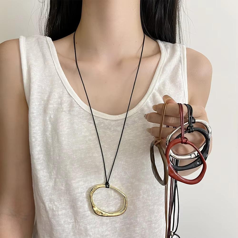 Long Leather Rope Women Necklace Geometric Pendant Necklaces Fashion Collarbone Chain