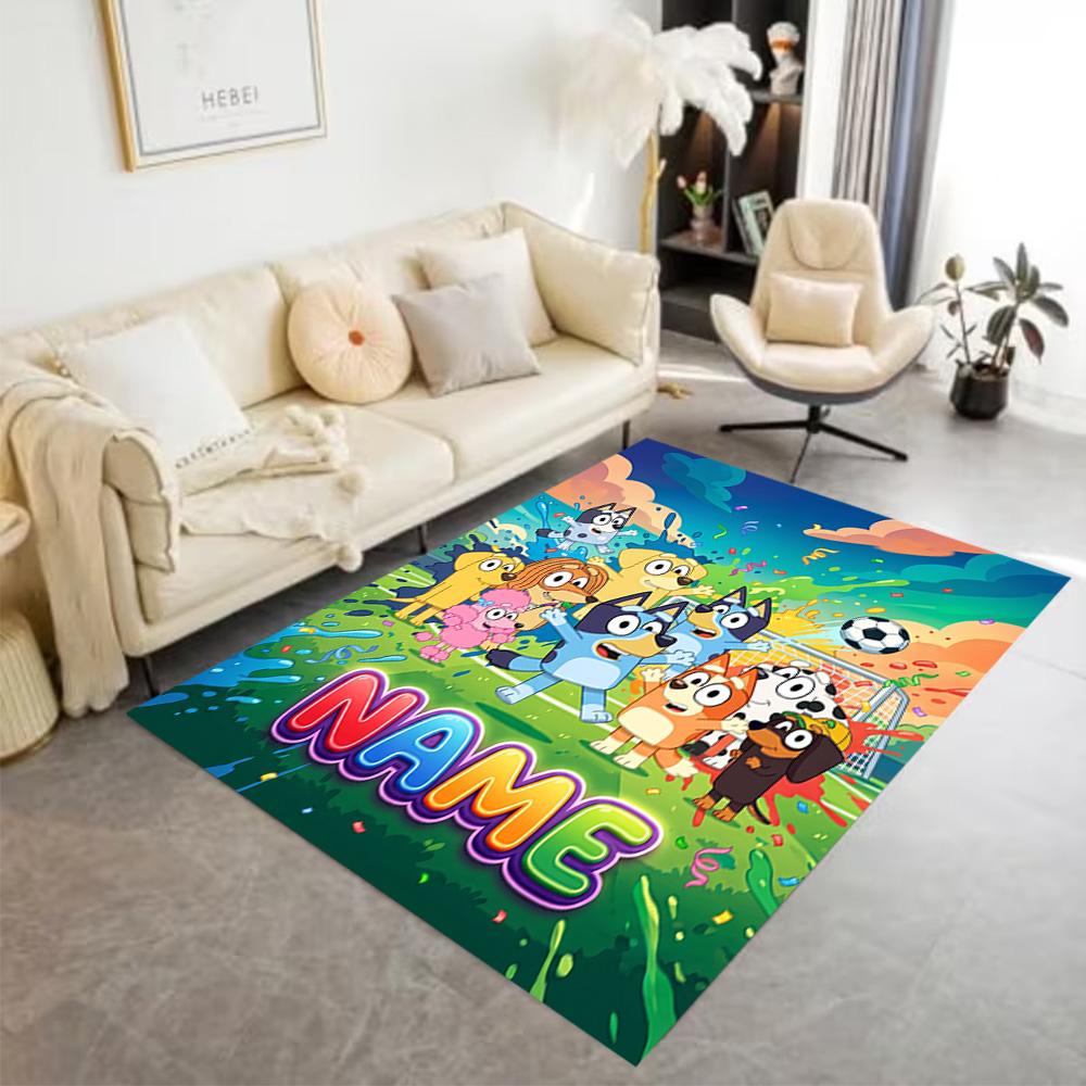 Bluey's Soccer Celebration Personalized Text Floor Mat Suitable for Dining Room Decorate Room Kitchen Bedrooms Anti-slip Rug Office Home Decor