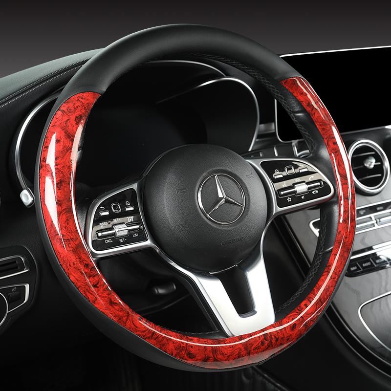 Mahogany Wood Grain Car Steering Wheel Cover For Mercedes Ben AMG 38cm Models A C CLA E GLA GLC GLE S B CLS Class