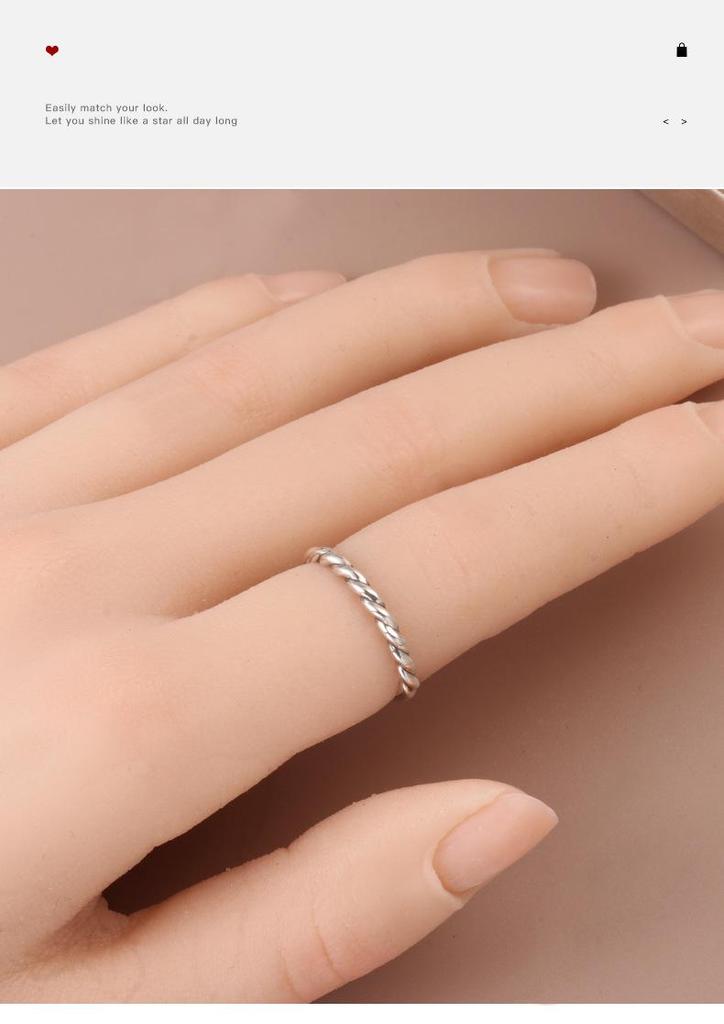 925 Sterling Silver Adjustable Twisted Ring for Women - Minimalist Index Finger Band