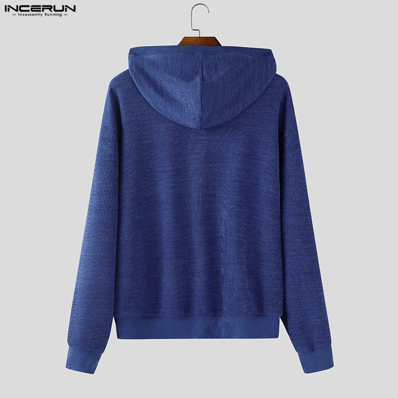 INCERUN Men Long Sleeve Zip-up Casual Hooded Rib Knitted Pullovers Sweatshirts