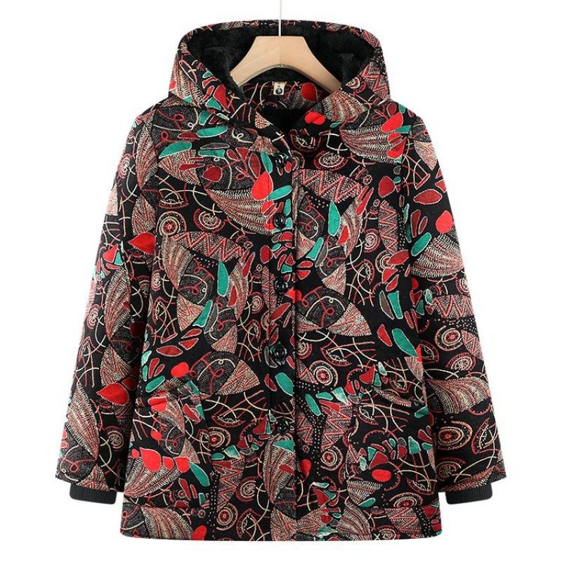 Одежда для пожилых женщин пожилая женщина пожилые люди стеганая куртка женская пожилая зимняя куртка утолщенная с капюшоном средней длины 1XL [recommended 80-50kg]