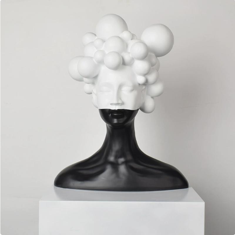 Abstract Art Figure Sculpture, Resin Decoration, Black and White Female Images, Statues, Gifts, Home Decoration Accessories