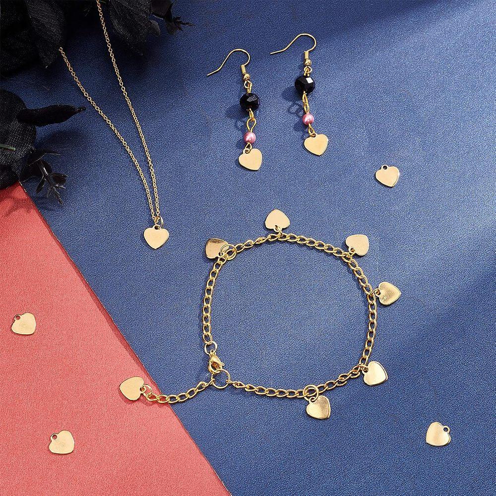 201 Stainless Steel Laser Cut Charms Blank Stamping Tag Heart Golden 9.5x9.5x1mm Hole: 1.2mm 50pcs/box
